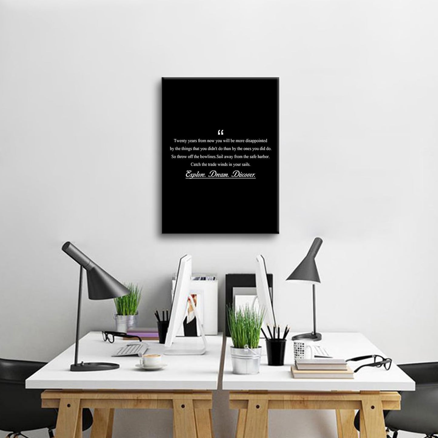 Motivational Canvas Wall Art Explore Dream Discover Entrepreneur Quotes Poster Print Inspirational Pictures Painting for Office Class Room School Wall Decoration Stretched and Framed [18''Wx24''H]
