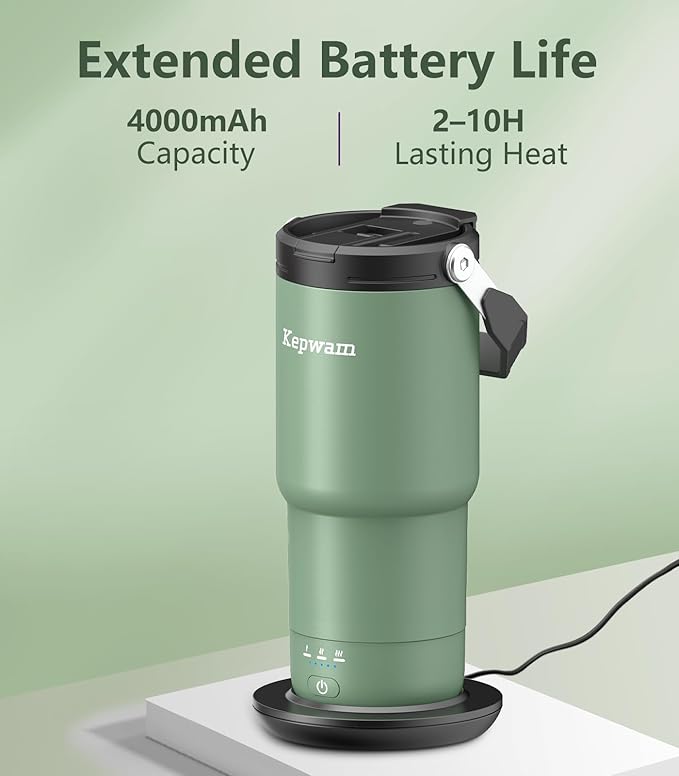 Kepwam Self-Heating Travel Mug 20oz, Temperature-Controlled Coffee Warmer Mug, Smart Travel Coffee Mug Keep Coffee Drinks Hot, Heated Mug Great for Driver Outdoor Fits Car Cup Holders
