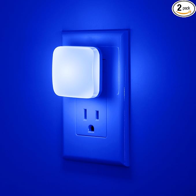 Blue Night Lights Plug into Wall, Nightlights With Light Sensor Dusk to Dawn, 0.3W Square Plug in Night Light for Kids, Blue Night Light for Bathroom Bedroom Kitchen, 2 Pack LED Night Lights