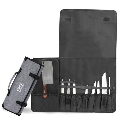 Seido Knives Chef's Knife Roll Bag (16 Slots), Waterproof Knife Storage Bag, Roll-up Knife Bag, Portable Knife Carrier, Travel Knife Bag | Culinary Knife Case for Chefs & Students