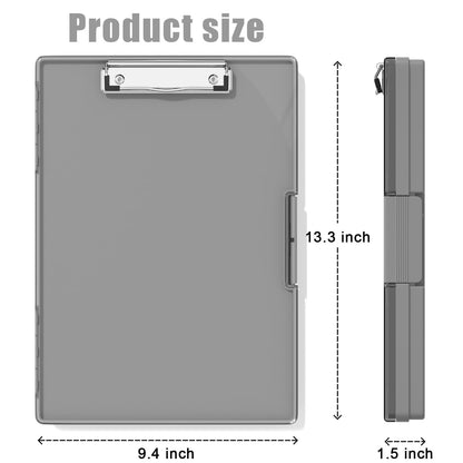 Hongri Clipboard with Storage, Grey 8.5 x 11 Folder Nursing Side Opening, Heavy Duty with Dual Compartment, Dry Erase Clear Cover, Smooth Writing for Teachers, Classroom, Office & School Supplies
