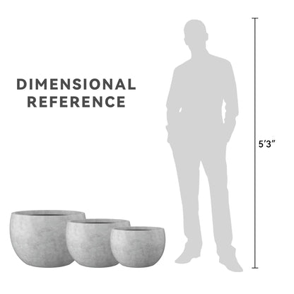 Kante 19.9",15.7",11.8" Dia Round Concrete Planter Set of 3, Outdoor/Indoor Large Bowl Plant Pots with Drainage Hole and Rubber Plug for Garden Patio Balcony Home, Natural Concrete
