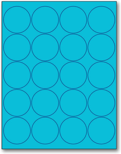 NextDayLabels - 8-1/2 x 11 Neon Color High Light Fluorescent Labels for Laser & Inkjet Printer (Blue Fluorescent, 2" Round - 20 Per Page | 500 Labels)
