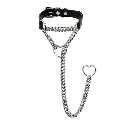 ADEMISHIA Handmade Black Heart Choker Collar For Women, Punk Gothic O-ring Slip Chain Necklace with Adjustable Vegan Leather Buckle