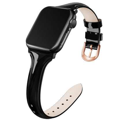 Mazoft Leather Slim Bands Compatible with Apple Watch Band 38mm 40mm 41mm 42mm 44mm 45mm 46mm 49mm for Women；Thin Strap for iWatch Series 10 9 8 7 6 5 SE 4 3 and Ultra 2 &1 (Black)