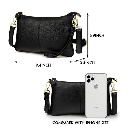 Artwell Genuine Leather Clutch Wallet For Women Wristlet Envelop Crossbody Purse Card Shoulder Bag (Black)