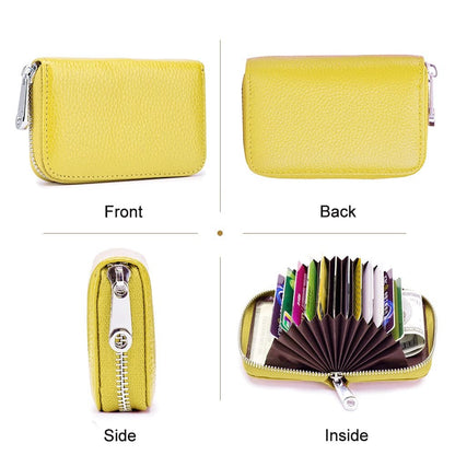 EASTNIGHTS RFID Credit Card Holder Genuine Leather Credit Card Wallet with Zipper (yellow)