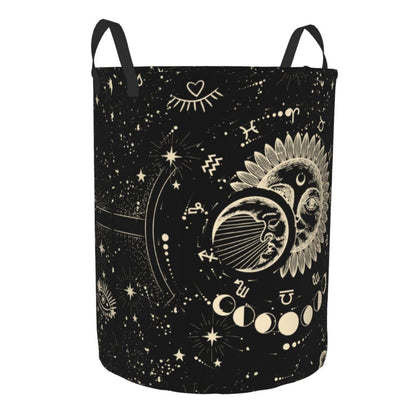Sun Moon Laundry Basket Storage Bin Foldable Laundry Hamper Clothes Storage Bucket Organizer 19.6x15.7 Inch For Laundry Room/Bedroom/Bathroom
