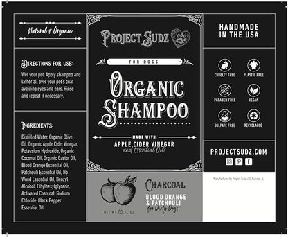 Project Sudz Activated Charcoal Dog Shampoo – Blood Orange & Patchouli | Odor Eliminating, Deep Cleaning Liquid Shampoo | Natural, Eco-Friendly, Made in USA