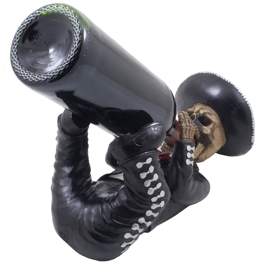 Dia de Los Muertos Mariachi Skeleton Wine Bottle Holder with Decorative Display Stand Holder for Day of The Dead Mexican Festival Decor or Halloween Party Bar Decorations or Gothic Gifts