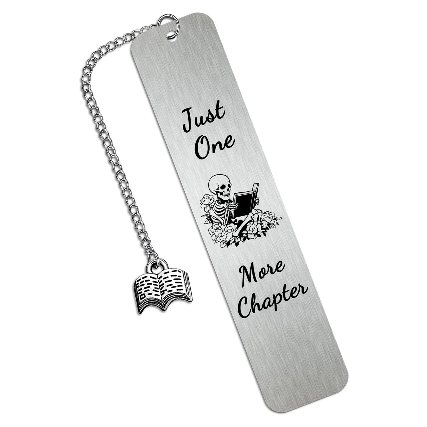 Book Marks for Reading Women Metal Halloween Bookmark - Skeleton Horror Bookmarks for Book Lovers, Just One More Chapter Steel Book Mark