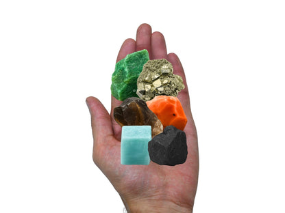 Amazing Gemstone Crystals for Workplace Manifestation, Set of 6 Green Aventurine, Smoky Quartz, Shungite, Carnelian, Pyrite and Amazonite Healing Crystals and Stones