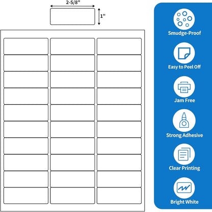BESTEASY 30-up 100 Sheets 1" X 2-5/8" Address Shipping Labels for Laser and Inkjet Printers, FBA Product Labels (3000 Labels)