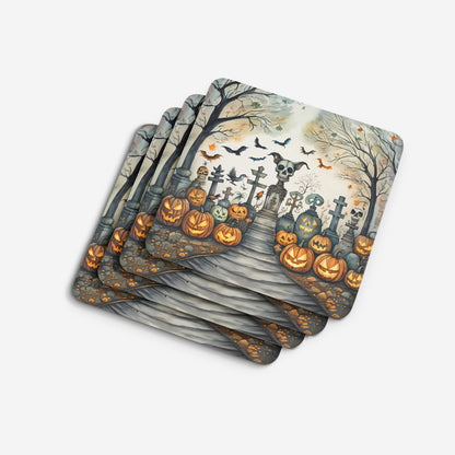 Caroline's Treasures Pet Cemetery Spooky Halloween Foam Coaster Set of 4 Cup Coasters for Indoor and Outdoor, Coaster for Tabletop Protection, Anti Slip, Mouse pad Material