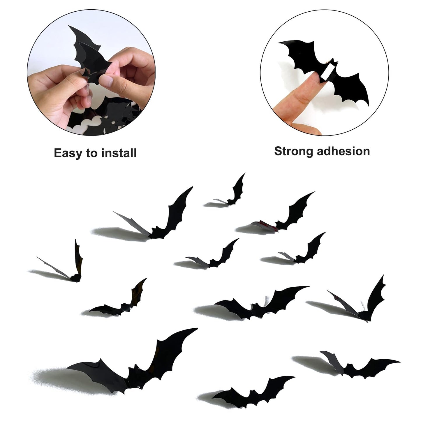 Black Glittery Happy Birthday Halloween Banner Bats Skull 3D Bat Sticker for Horror Birthday Party Decorations Scary Party Decor