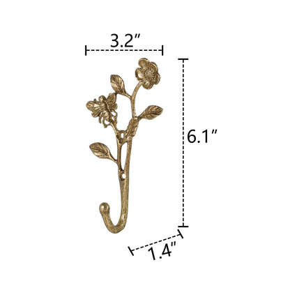 SOFFEE DESIGN 2pcs Metal Dark Gold Coat Hooks with 3D Bee & Flowers Shape, for Entryway, Bathroom, Bedroom Farmhouse Decoration