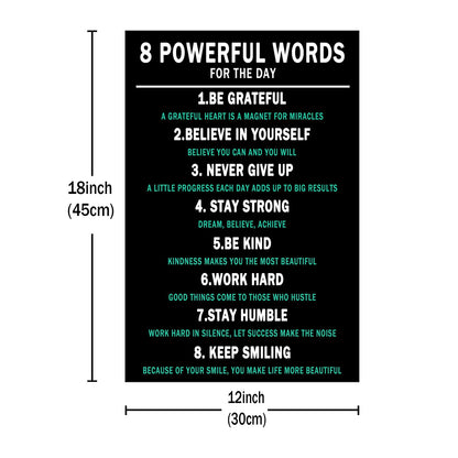 PSYYSP 8 Powerful Words Motivational Framed Canvas Wall Art, Black Teal Inspirational Typography Poster, Daily Affirmation Quote Print for Home Office, Bedroom, Dorm, Study Room Decor, 18x12 Inch