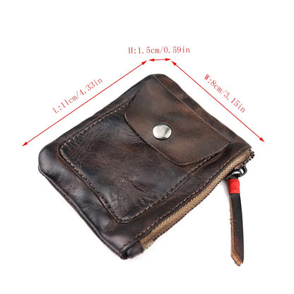 Wugebud 1 Pcs Leather Zipper Coin Purse Wallet With Card Slots, Snap Coin Organizer, Change Holder,Card Case, Leather Zipper Storage Bag for Men & Women