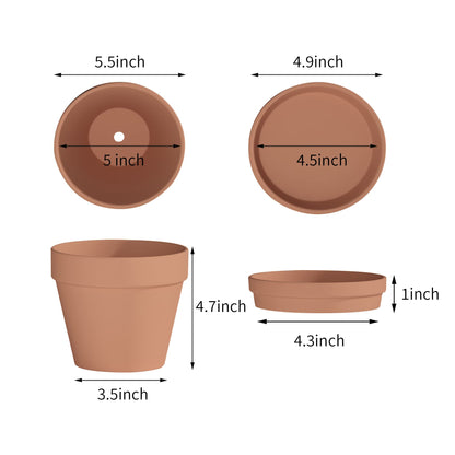 Fcacti 5.5 Inch Clay Pot for Plant with Saucer - 6 Pack Large Terra Cotta Plant Pot with Drainage Hole, Flower Pot with Tray, Terracotta Pot for Indoor Outdoor Plant