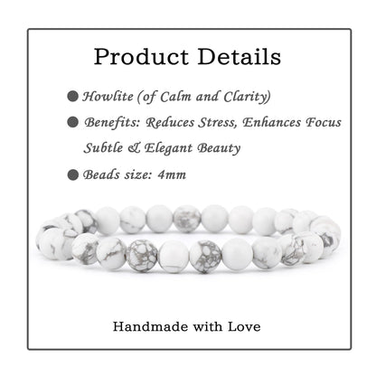 Bymitel 6mm Howlite - Handmade Reiki Gemstone Stretch Bracelet, Natural Beauty & Spiritual Essence, Crystal Healing for Unisex Adults