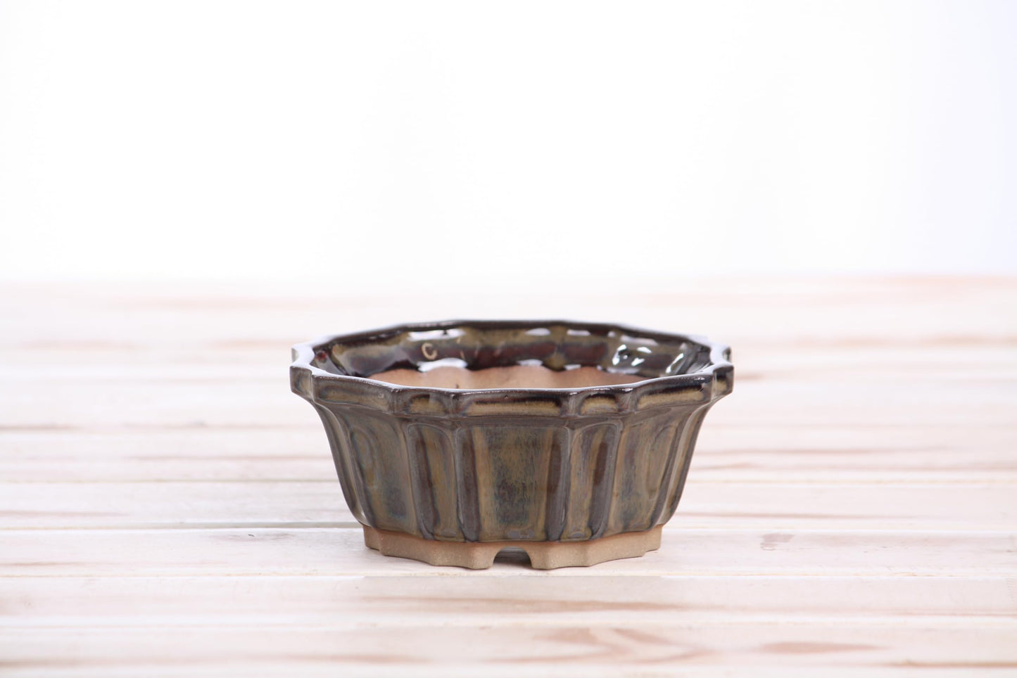 Willow Bonsai Ceramics Flower Design Bonsai Pot 4.5 Inch – Elegant Ceramic Bonsai & Succulent Planter, High‑Fired Frost‑Proof Stoneware with Drainage & Wiring Holes, Handmade in USA (Dark Honey)