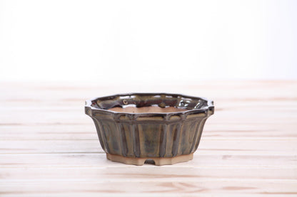 Willow Bonsai Ceramics Flower Design Bonsai Pot 4.5 Inch – Elegant Ceramic Bonsai & Succulent Planter, High‑Fired Frost‑Proof Stoneware with Drainage & Wiring Holes, Handmade in USA (Dark Honey)