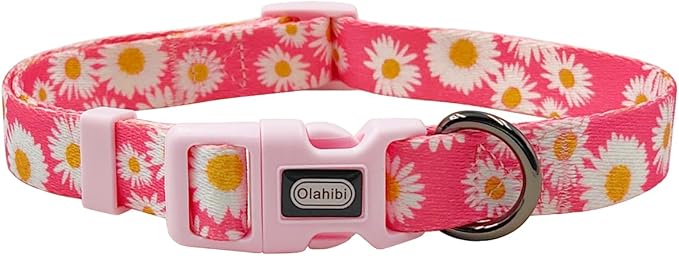 Dog Collar and Leash Set, Cute Pink Daisy Pattern, Polyester Material, 5ft Leash, for Large Dogs.(Large, Pink Daisy)