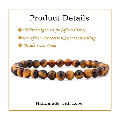 Bymitel 6mm Yellow Tiger's Eye - Handmade Reiki Gemstone Stretch Bracelet, Natural Beauty & Spiritual Essence, Crystal Healing for Unisex Adults