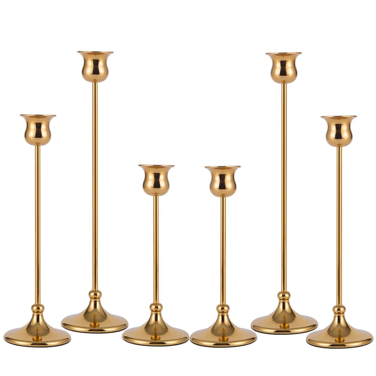 Taper Candle Holder Tall Vintage Metal Candlestick Holders Candle Stick Candelabra for Halloween Thanksgiving Christmas Holiday Wedding (Gold, 2 Sets (6 pcs))