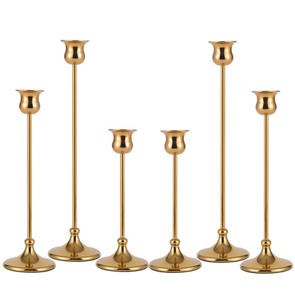 Taper Candle Holder Tall Vintage Metal Candlestick Holders Candle Stick Candelabra for Halloween Thanksgiving Christmas Holiday Wedding (Gold, 2 Sets (6 pcs))
