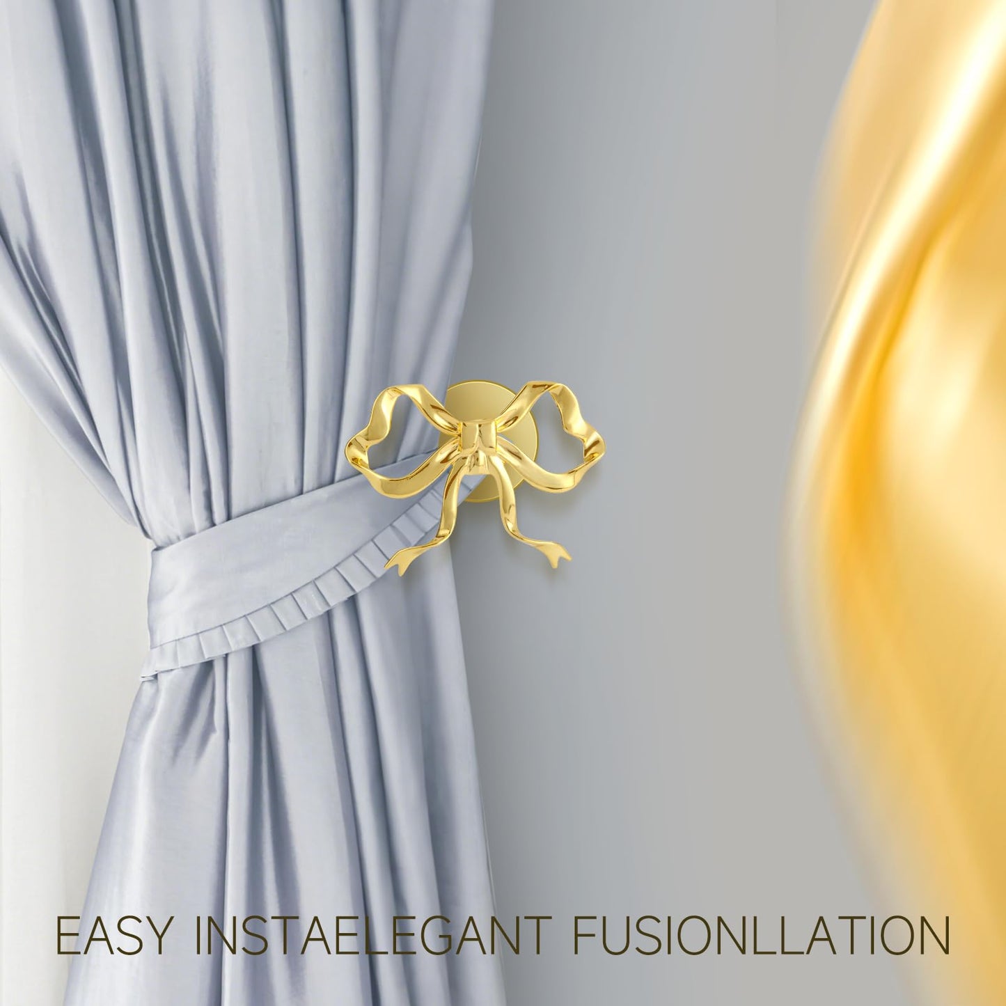 2 Pcs Gold Bow Curtain Tiebacks, Bow Curtain Holdbacks Wall Mounted, Suitable for Curtains and Bow Room Decoration