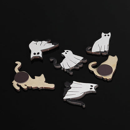 Halloween Ghost Refrigerator Magnets Cute Cat Ghost Magnet Stickers Wood Halloween Picture Frame Magnets for Fridge Fridge Magnetic Decals for Party Decor