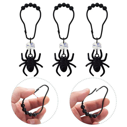 Black Spider Shower Curtain Hooks for Decorative Spiderman Bathroom Set，Stainless Steel Rustproof Shower Hooks, Halloween Boy Spiderman Theme Element Decor 12PCS (Black)