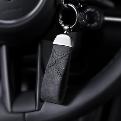 BETTERHUMZ Leather Suede Car Keychain,Key Chain Clip for Alcantara, Anti-Lost D-Ring for Men and Women Car Accessories (Suede, Black)