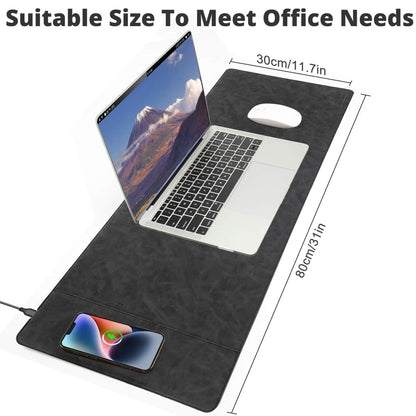 Magnetic Wireless Charging Mouse Mat, 31"x11.7" Large Mouse Pad with Wireless Charging, Microfiber Leather Office Desk Pad, Waterproof Extended Computer Keyboard Desk Mat for Office & Home, Laptop