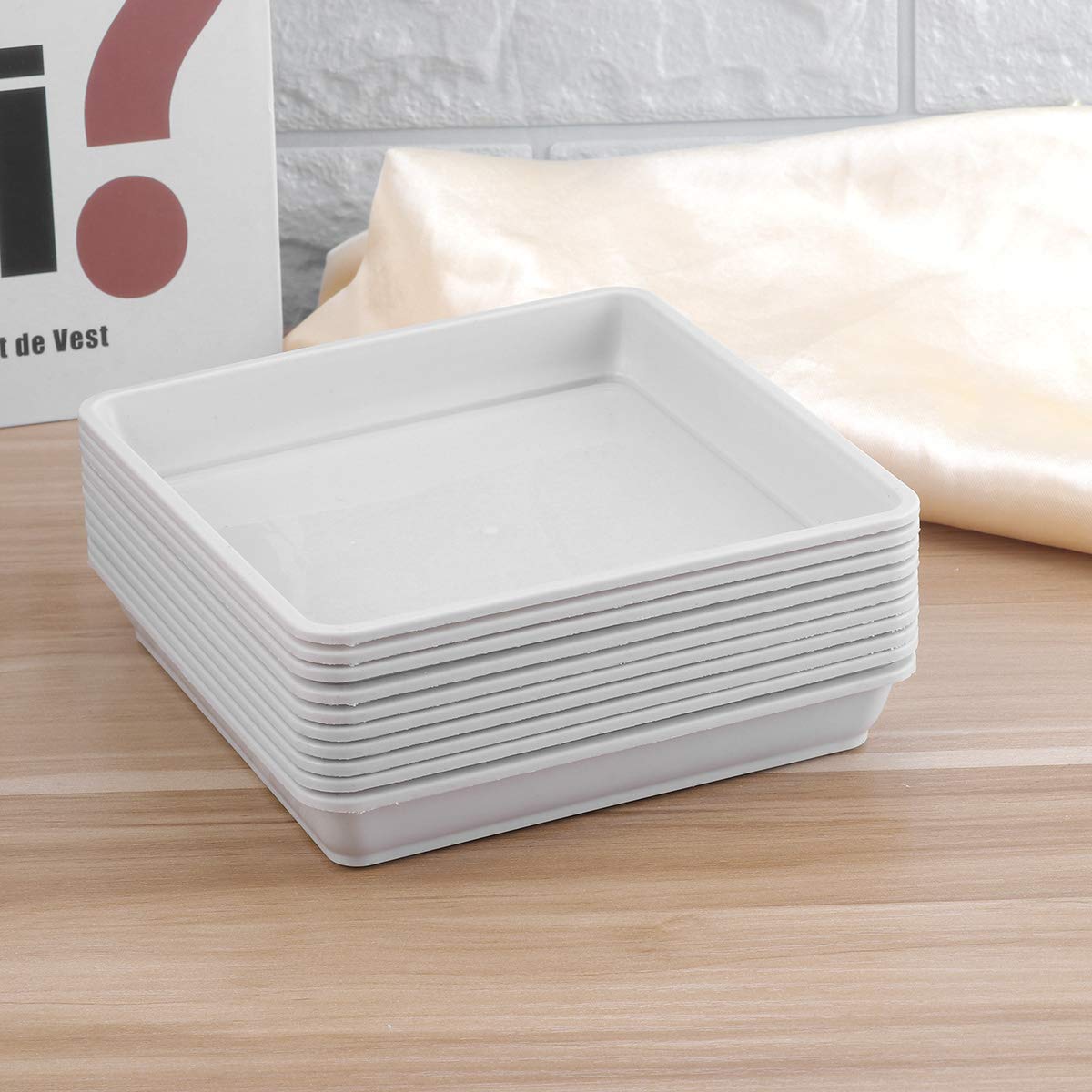 Yardwe 10Pcs Square Plant Saucers, Plastic Drip Tray for Potted Plants, Indoor & Outdoor Flower Pot Water Catcher, 5.9 X 5.9 X 0.9 Inch, White