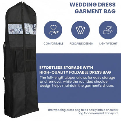 Wedding Dress Garment Bag 72" – Waterproof Trifold Travel Garment Bag for Bridal Gown with Shoulder Strap, Suitcase Sleeve & Accessory Pockets – Fits Full Skirts, Oxford Fabric, Carry Handle