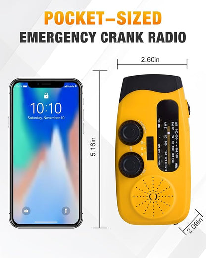 Hand Crank Radio with AM/FM/NOAA Weather Bands,for Emergencies, Camping | 3 LED Flashlights,SOS Function,Solar Powered,Hand Cranked, 2000mAh/7400mWh Charger,for Power Outage - Orange