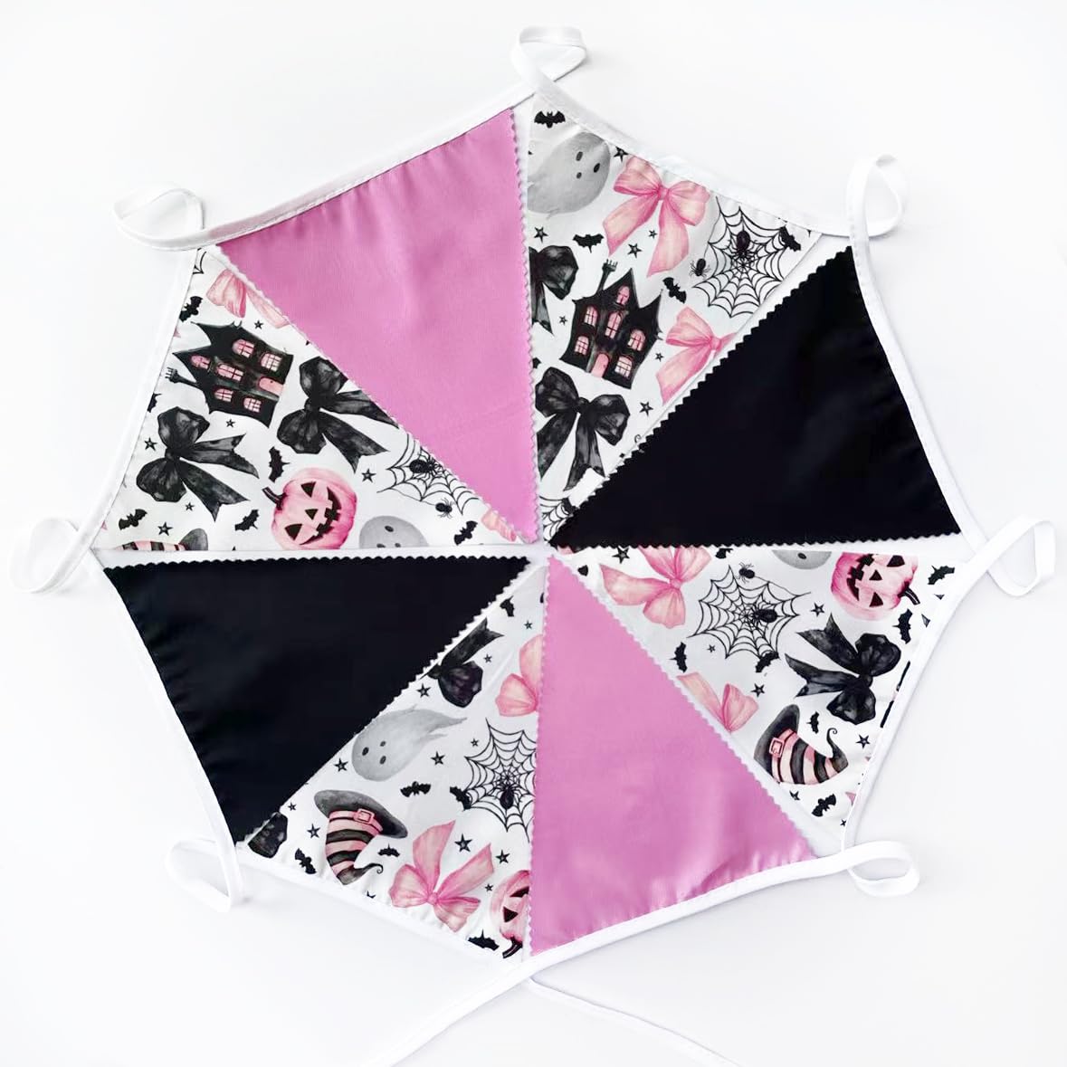 31Ft Pink Black Halloween Party Decorations Spider Bow Pumpkin Skull Bats Fabric Pennant Banner Triangle Flag Garland Streamer for Halloween Trick or Treat Birthday Baby Shower Outdoor Party Supplies