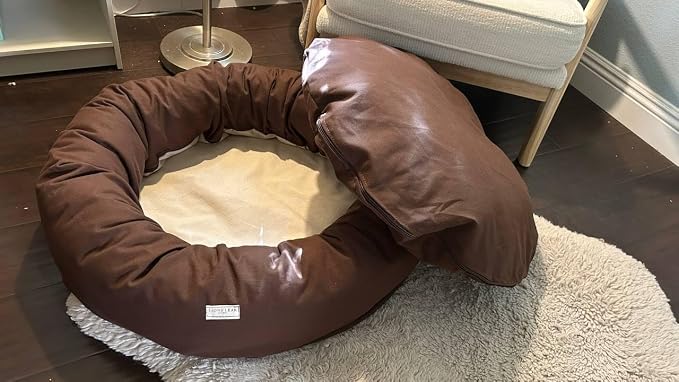 Organic Cotton Canvas Dog Bed: Removable Cover, Natural Fill - Made in USA (Dark Brown, Medium 28" x 8" inches)