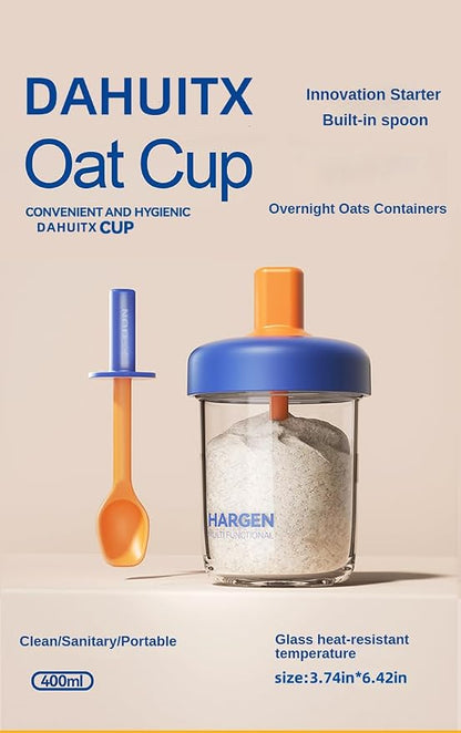 2 Pack Overnight Oats Containers with Lids and Spoons, 13.5 oz Breakfast Yogurt Cup to Go, for Milk, Cereal, Oatmeal (Blue+Green)