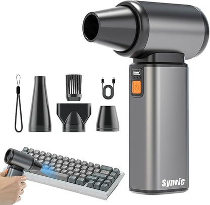 Compressed Air Duster, Stepless Speed Electric Air Duster, Metal Shell Air Blower with Brushless Motor, 120000 RPM Keyboard Cleaner Replaces Canned Air for Outdoors, Car, Home Cleaning