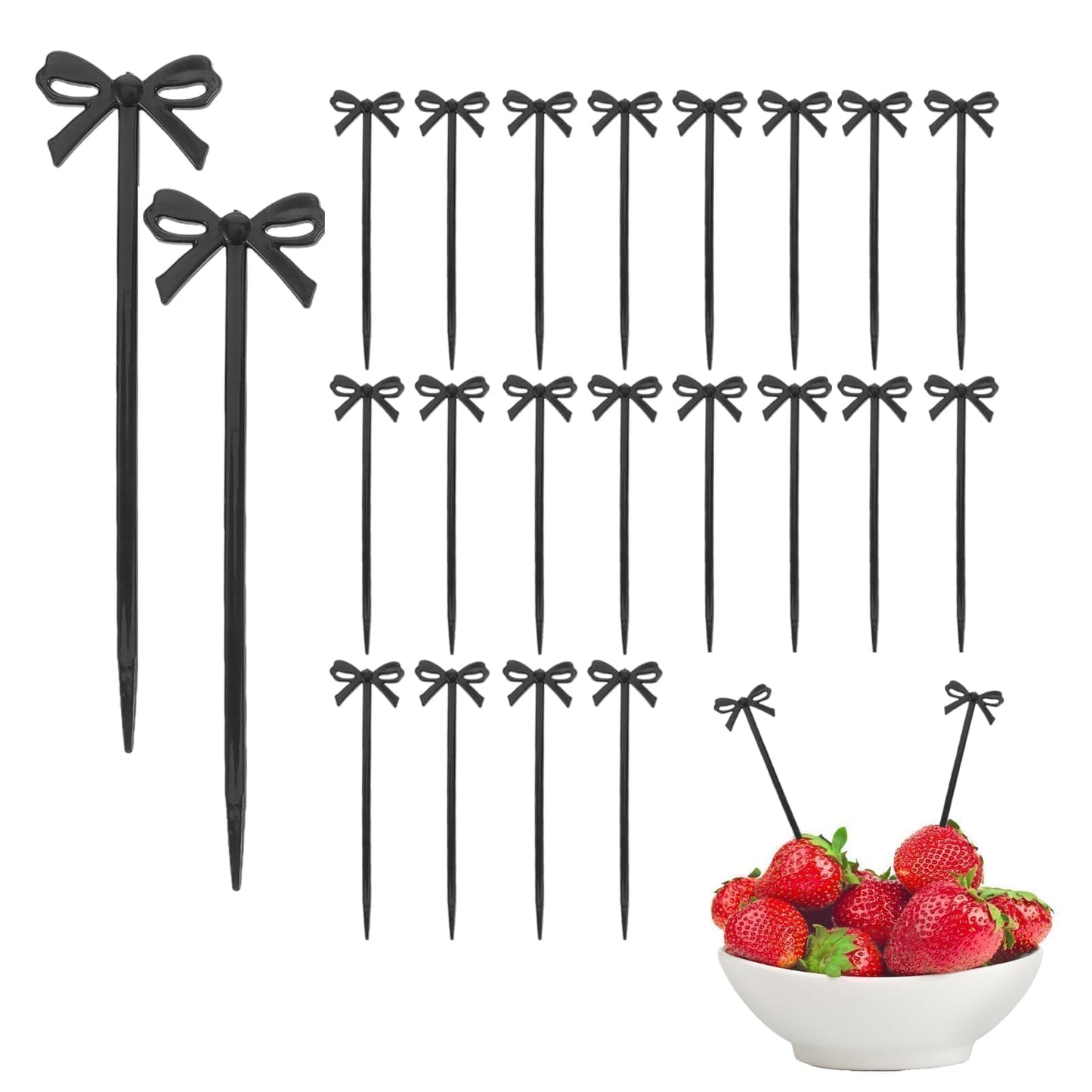 100pcs Black Bow Cocktail Picks,Plastic Bow Decor Fruit Fork Bow Drink Stirrers Black Bow Cupcake Toppers Party Food Sticks Toothpick Dessert Picks Decorative Skewers for Appetizers Party