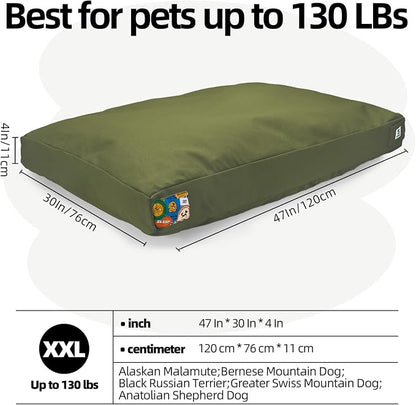 Sytopia 47 Inch Canvas Indestructible Outdoor Dog Bed for XXL Dogs, Chew Proof Pet Bed with Waterproof Machine Washable Removable Cover, Durable Indoor Patio Pet Pad for Crate, Green