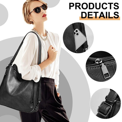 PU Leather Purses 3PCS, Hobo Crossbody Bags Set for Women, 3 in 1 Convertible Backpack for Ladies Shoulder Bags satchel Bags (Black)