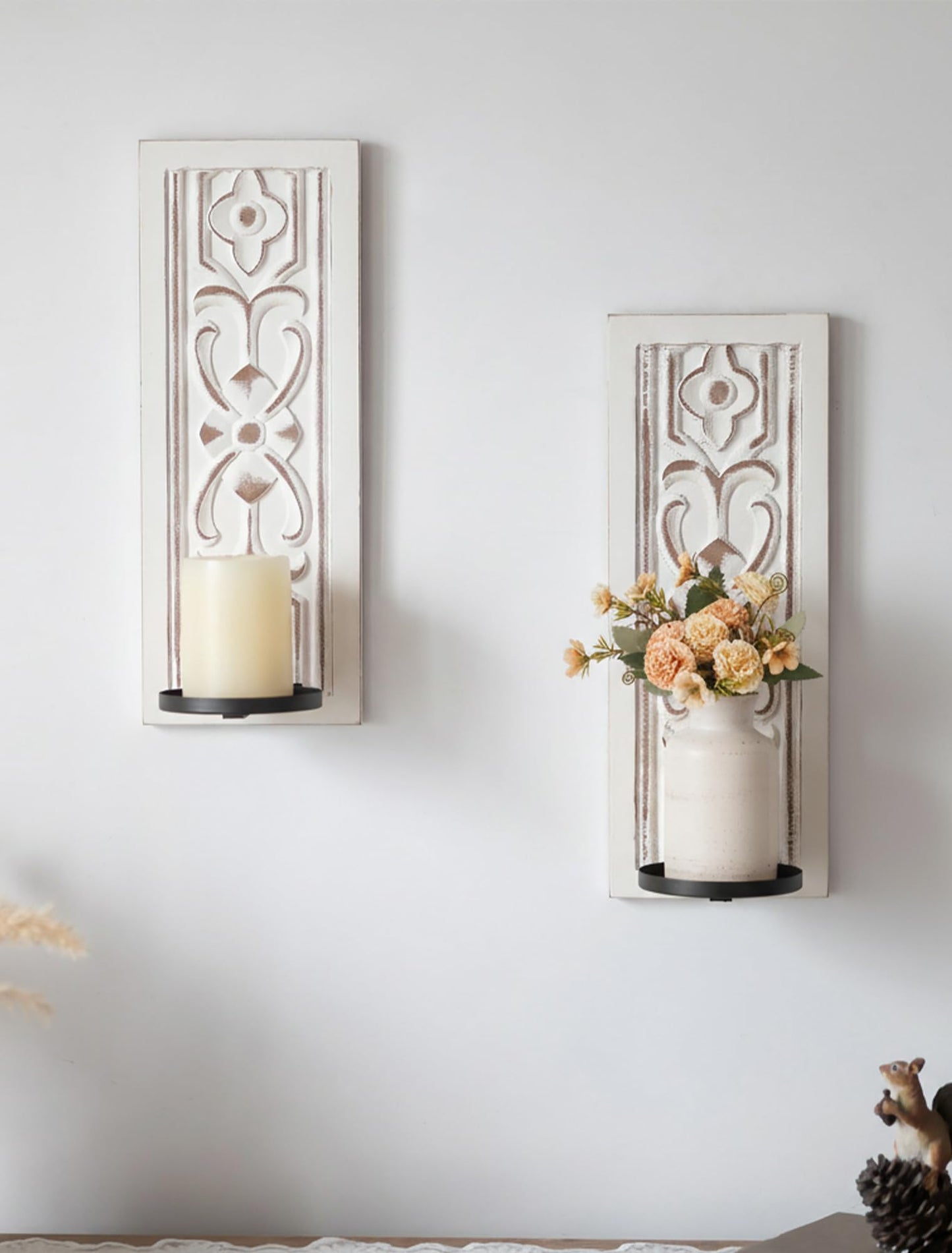 Walasis Rustic Farmhouse Candle Sconces Wall Decor Set of 2