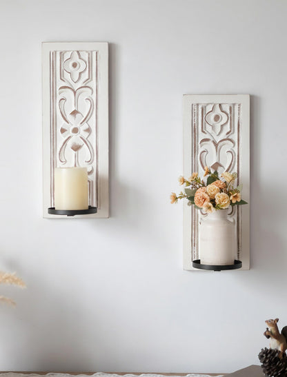 Walasis Rustic Farmhouse Candle Sconces Wall Decor Set of 2