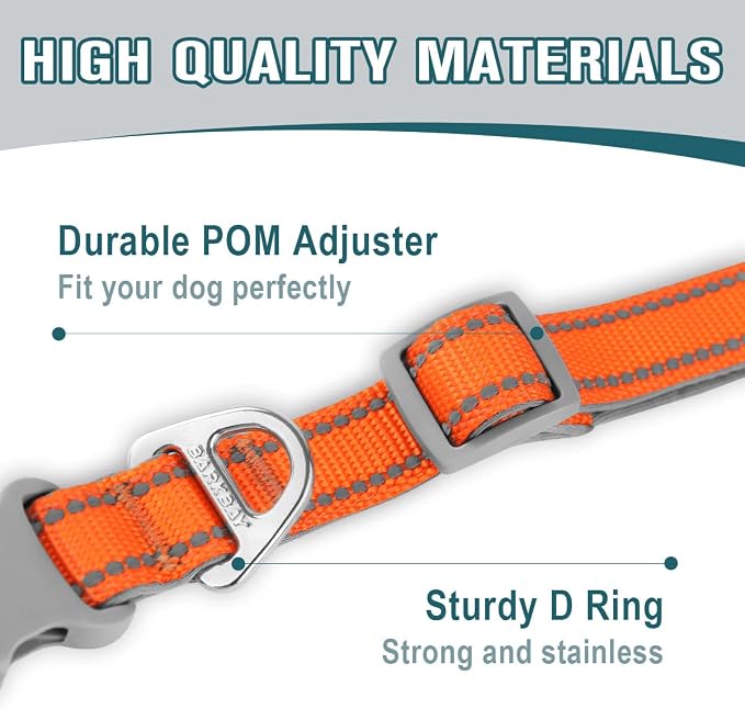 Dog Collar for Medium Small Large Dogs Reflective with Leash,Collar and Leash for Dogs,Soft Neoprene Padded 2 Pack(Orange,L)