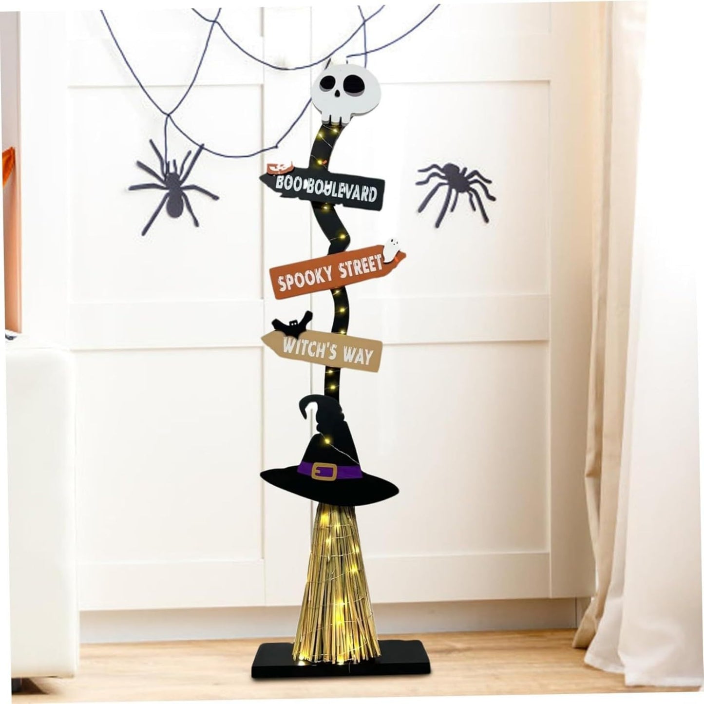 LEIQI Halloween Decorations Lighted Wooden Witch’s Broom for Outdoor Indoor Porch Yard Decors Halloween Witch