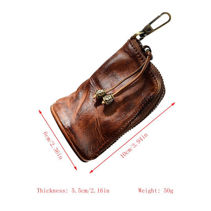 Yzikema 1 Pcs Leather Mini Medieval Pouch Keychain, Coin Organizer, Change Holder,Card Case, Genuine Leather Zipper Storage Bag for Men & Women